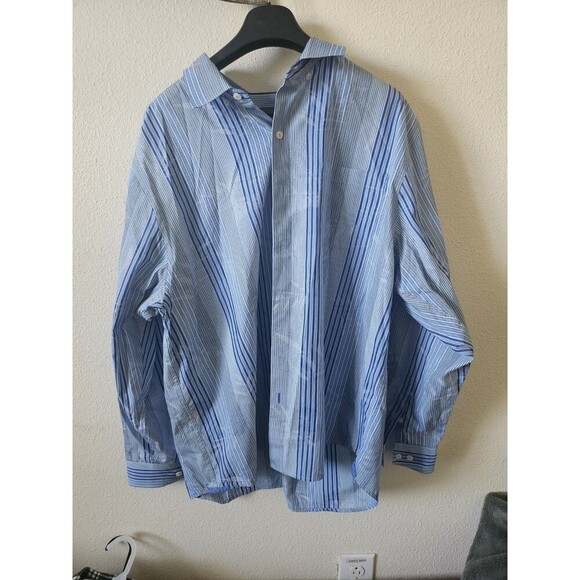 Tommy Bahama Men's, Died Striped Long Sleeve Silk Shirt, Aqua Ice, Size XL. - Picture 3 of 12